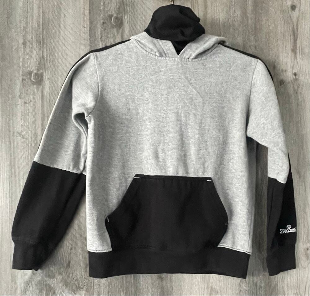 Spalding Boys Hoodie Youth M 10/12 Gray Black Colorblock Pullover Sweatshirt